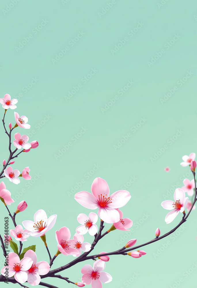 Elegant Spring Blossom Branches on a Soft Green Background - Perfect for Floral Flyers Elegant Spring Blossom Branches on a Soft Green Background - Perfect for Floral Flyers
