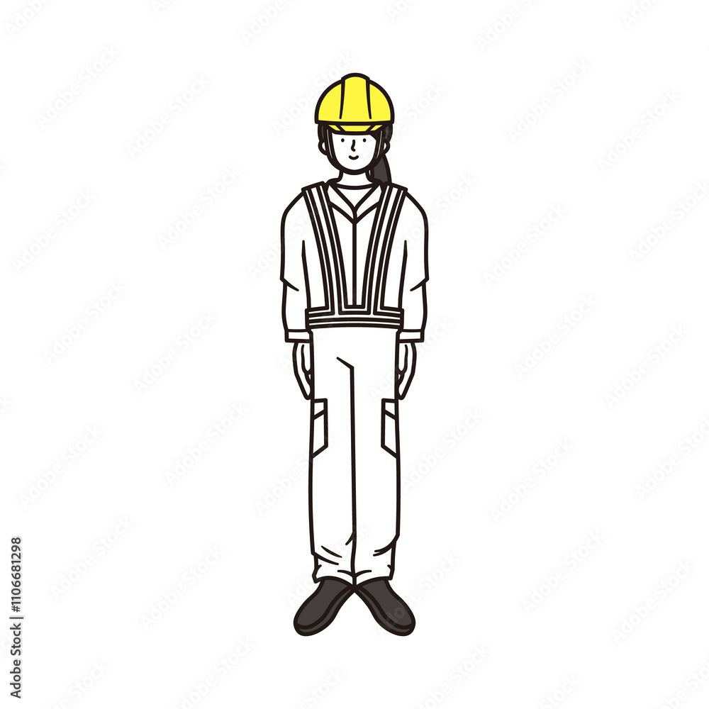 土木や建築関連の仕事をする反射ベストを着た女性のシンプルな全身イラスト素材 土木や建築関連の仕事をする反射ベストを着た女性のシンプルな全身イラスト素材