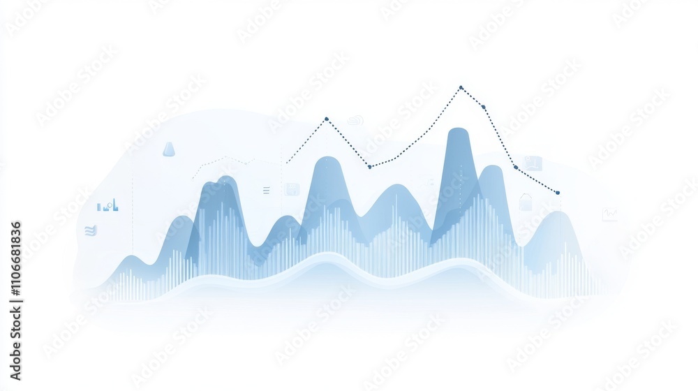 Fototapeta premium Abstract Data Visualization with Blue Peaks and Trend Lines