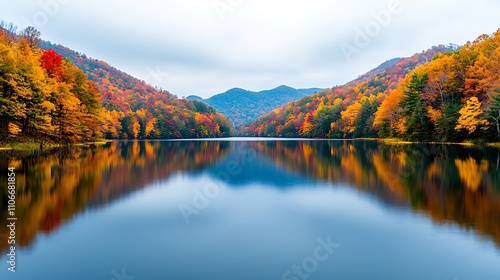 Wallpaper Mural Captivating autumn reflections over a serene lake nature's scenic and peaceful landscape Torontodigital.ca