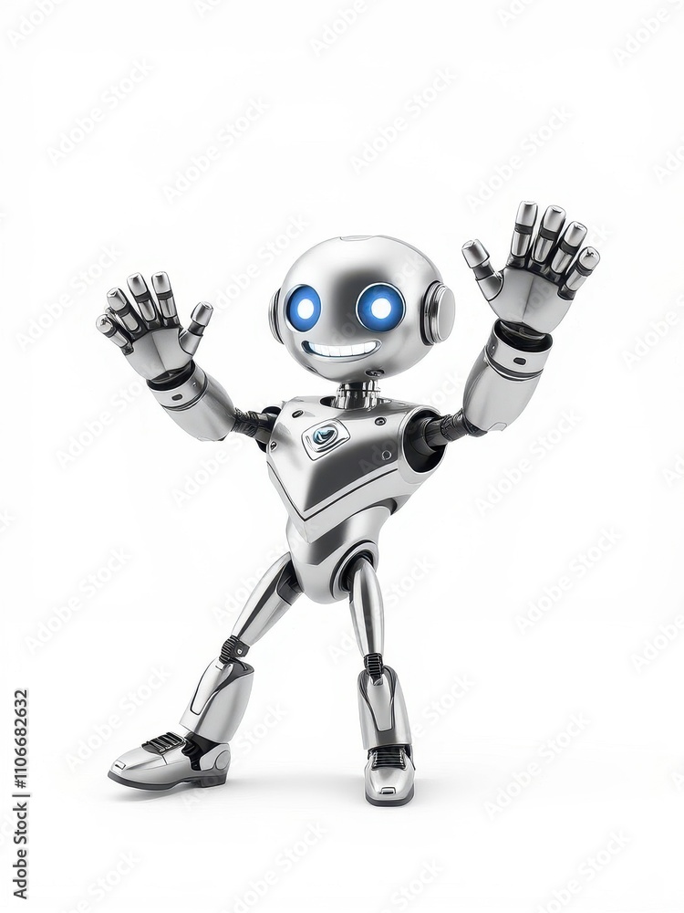 A single robot with a heart-shaped body and a smiling face giving a high-five, high five, sentiment, robot A single robot with a heart-shaped body and a smiling face giving a high-five, high five, sentiment, robot