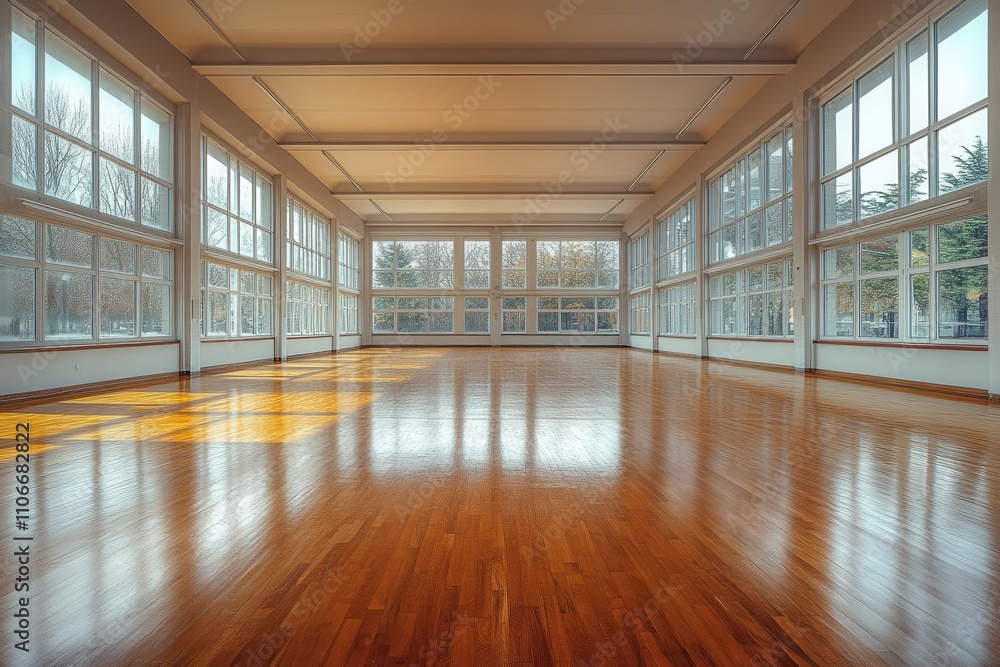 spacious and empty indoor basketball court featuring polished wooden floors and high ceilings, designed for a panoramic view, allowing for ample copy space and a feeling of openness spacious and empty indoor basketball court featuring polished wooden floors and high ceilings, designed for a panoramic view, allowing for ample copy space and a feeling of openness