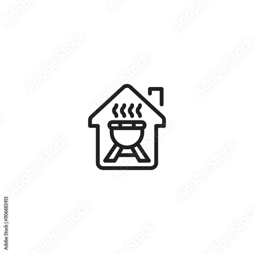 Grilled meat in house icon. Tandoor smokehouse icon simple. Editable icon.