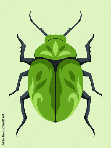 Green Beetle with Floral Design Illustration