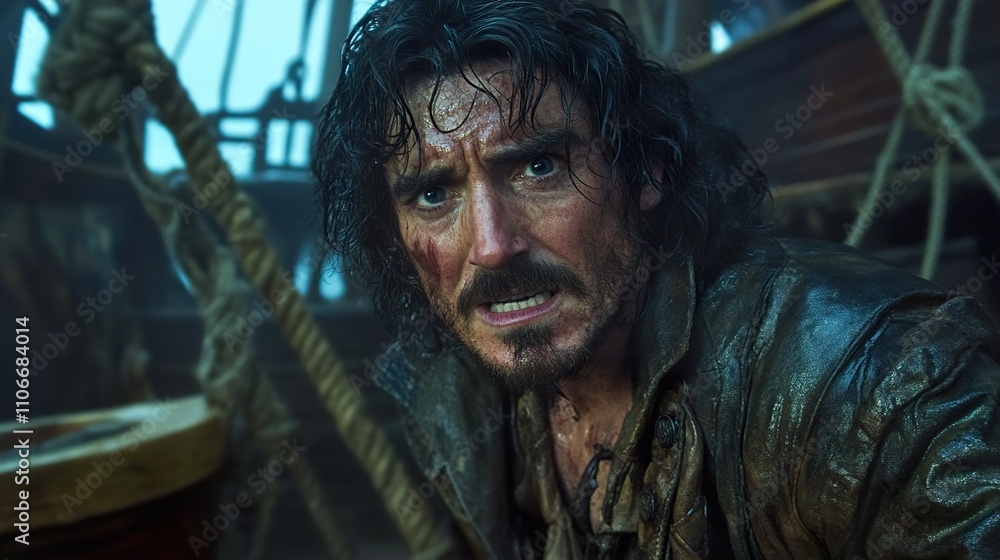 Intense Pirate Portrait: A Dramatic Close-up Intense Pirate Portrait: A Dramatic Close-up