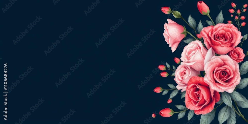 Red watercolor background with dark blue and red roses, silver frame, elegant floral arrangement, elegant, watercolor Red watercolor background with dark blue and red roses, silver frame, elegant floral arrangement, elegant, watercolor