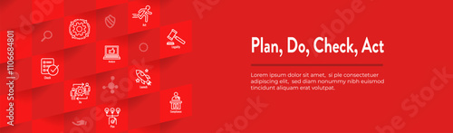 Plan Do Check Act Business Strategy - Procedure for Continuous Improvement Icon Set and Web Header Banner