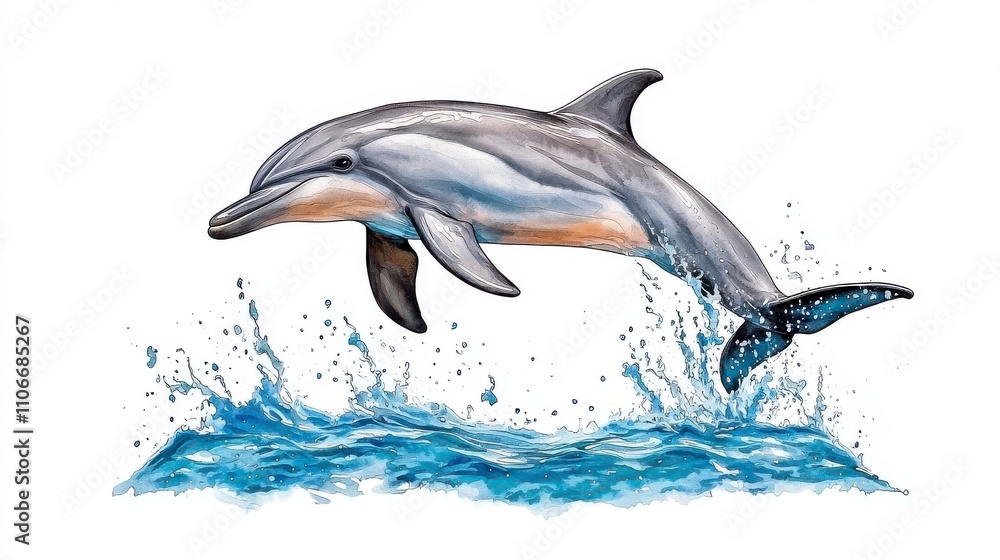 Fototapeta premium A detailed illustration of a dolphin leaping gracefully out of the water.