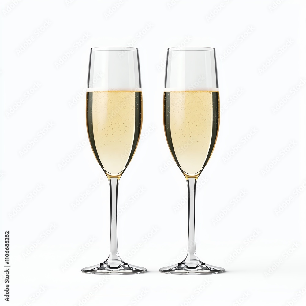 Two elegant champagne flutes filled with bubbly champagne, set against a clean white background, perfect for celebrations. Two elegant champagne flutes filled with bubbly champagne, set against a clean white background, perfect for celebrations.