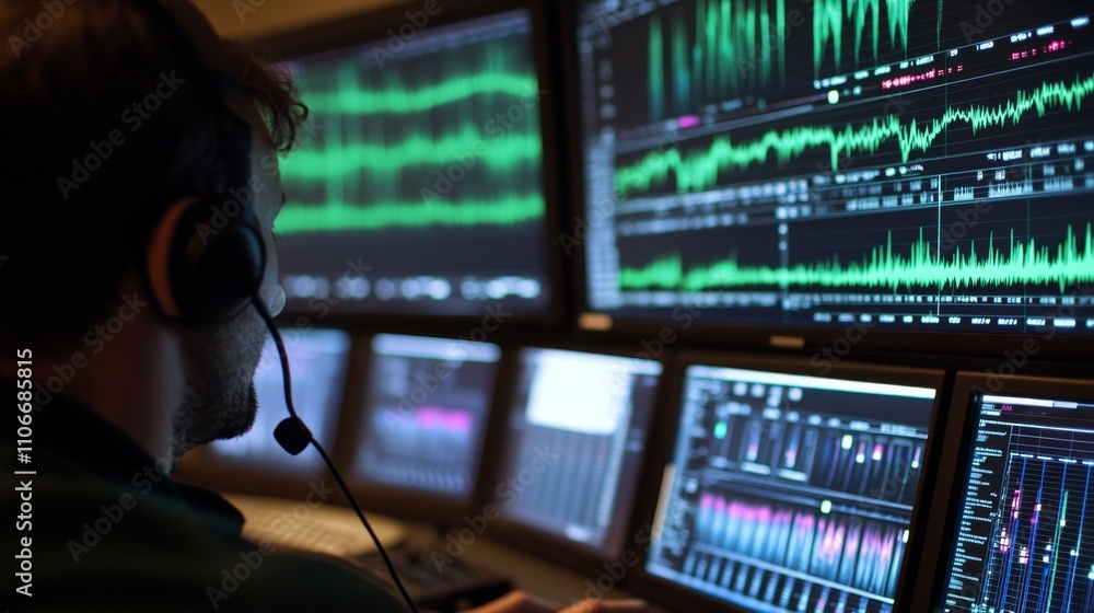 Data analysis event control room digital technology monitoring environment close-up view data insights for security Data analysis event control room digital technology monitoring environment close-up view data insights for security