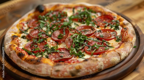 Freshly Made Pizza on Wooden Platter