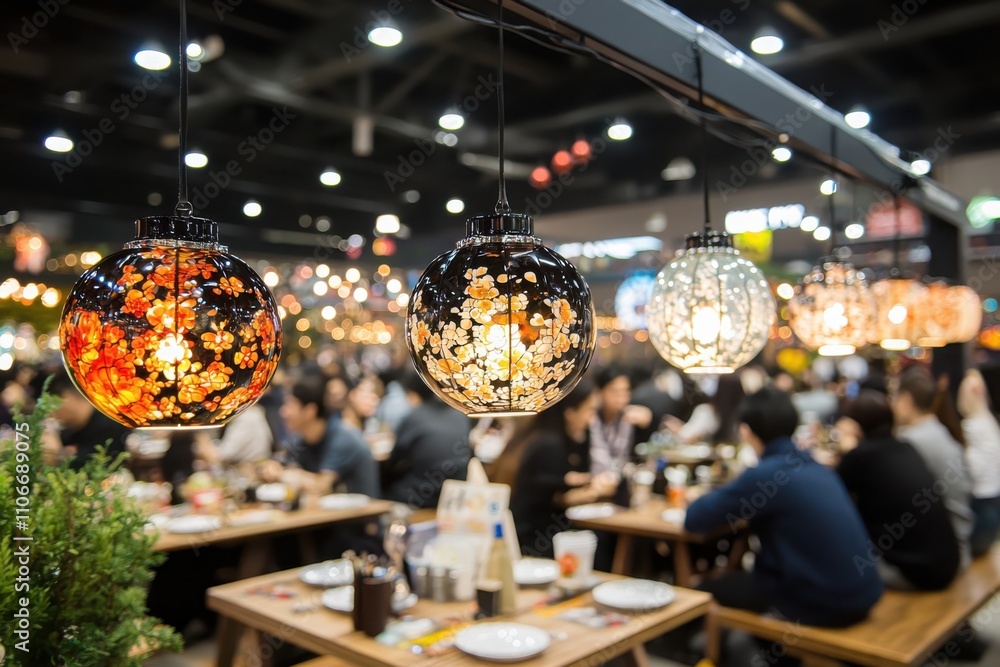 Suspended glass lanterns illuminate cultural celebrations with geometric light patterns at festive gatherings vibrant atmosphere artful design Suspended glass lanterns illuminate cultural celebrations with geometric light patterns at festive gatherings vibrant atmosphere artful design