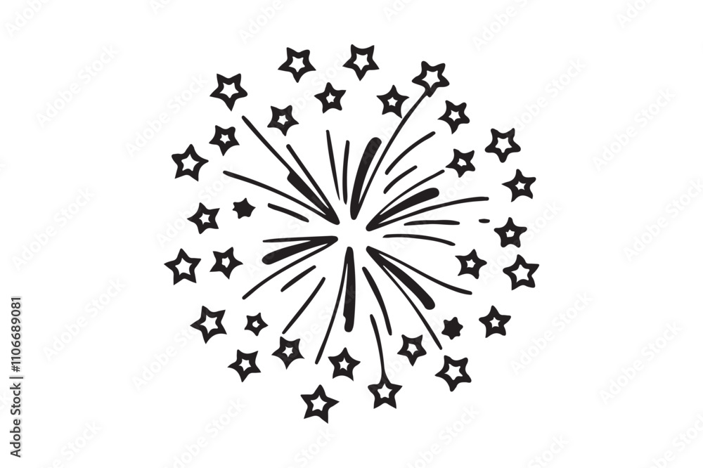 Obraz premium Fireworks Display Silhouettes - Celebration Theme on White.