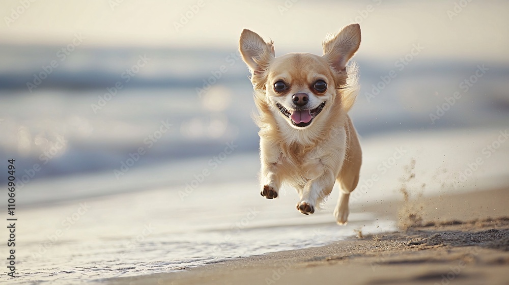 Joyful Chihuahua Running on the Beach at Sunset Joyful Chihuahua Running on the Beach at Sunset