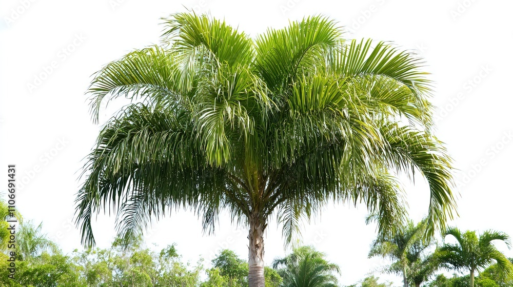 Fototapeta premium Lush green palm tree isolated on white background.