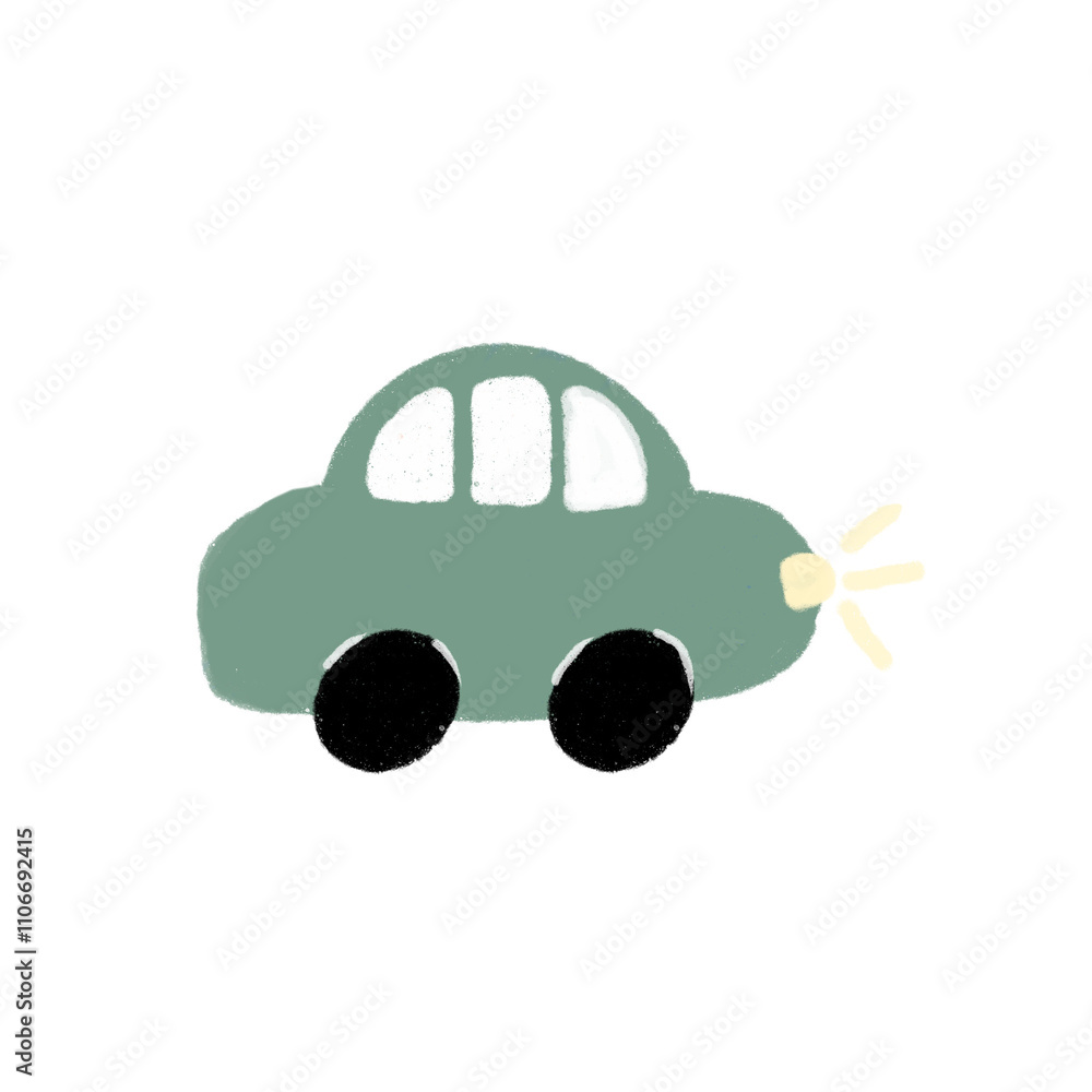 A car with green lake lights turns on, cartoon version of children's illustration A car with green lake lights turns on, cartoon version of children's illustration