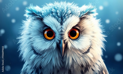 owl christmas An abstract painting of a winter owl with a blue and white color scheme  animal, decoration, season, bird photo