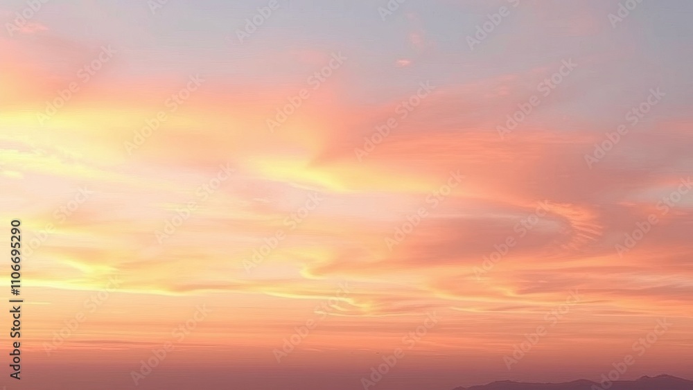 Obraz premium Watercolor sunset sky with gentle brushstrokes and subtle color blending, serene natural setting, purple undertones