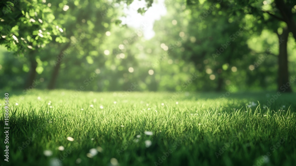 Sunlight streaming through lush trees serene forest nature photography green environment ground level tranquility and vitality