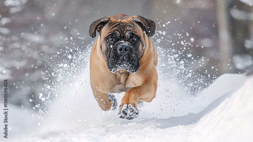 Majestic Boerboel Running Through Sparkling Snow