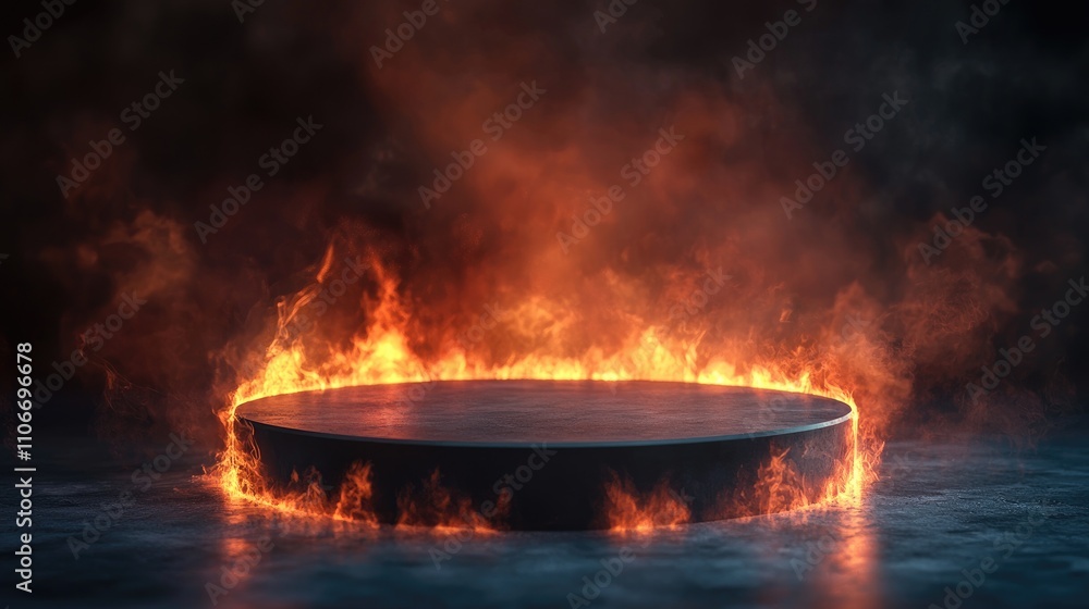 Circular Platform Surrounded by Fiery Flames and Smoke Circular Platform Surrounded by Fiery Flames and Smoke