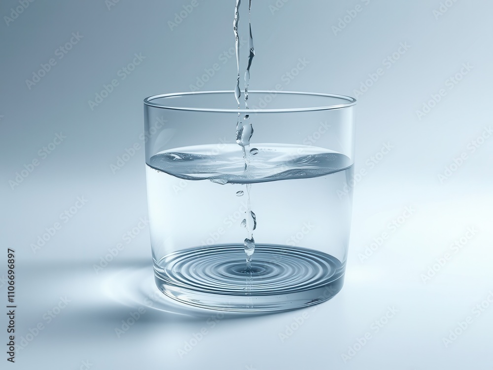 A stream of water flows into a shallow glass container, creating concentric circles on its bottom, flowing water, liquid movement., shallow glass A stream of water flows into a shallow glass container, creating concentric circles on its bottom, flowing water, liquid movement., shallow glass