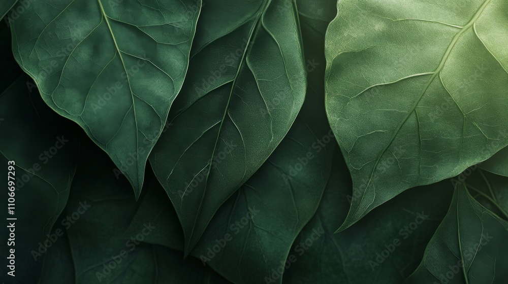 Obraz premium Lush green leaves nature close-up photography fresh environment natural light serenity concept for peaceful living