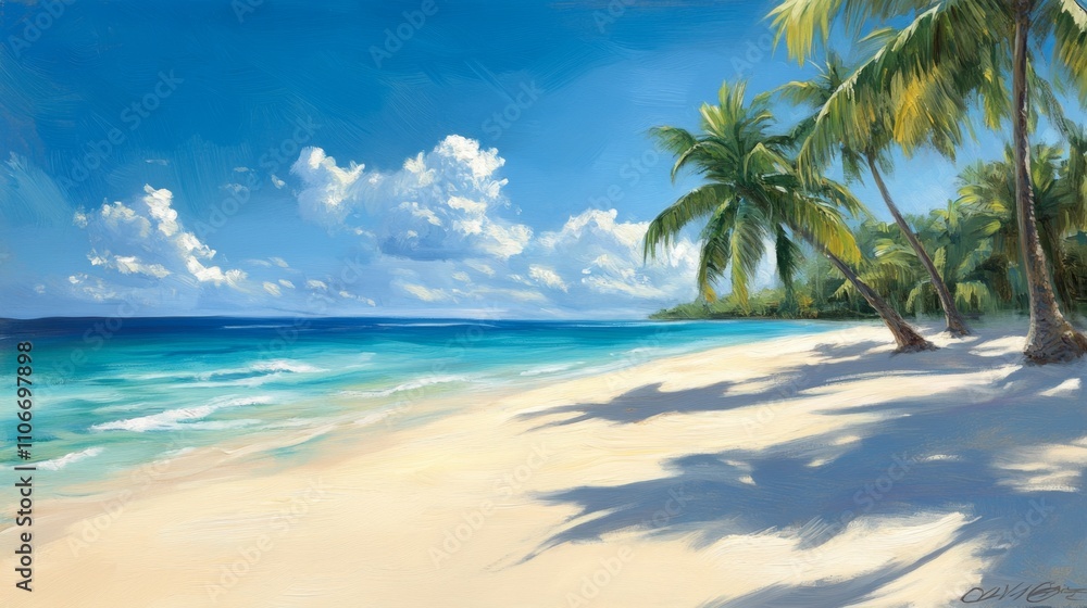 Obraz premium Relaxing day at the beach tropical island art illustration sunny environment scenic viewpoint calm concept