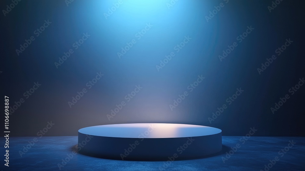 A Single Circular Pedestal Under a Blue Spotlight A Single Circular Pedestal Under a Blue Spotlight