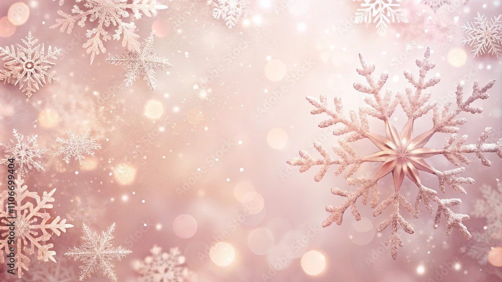 Rose gold snowflakes on a dreamy winter background Rose gold snowflakes on a dreamy winter background