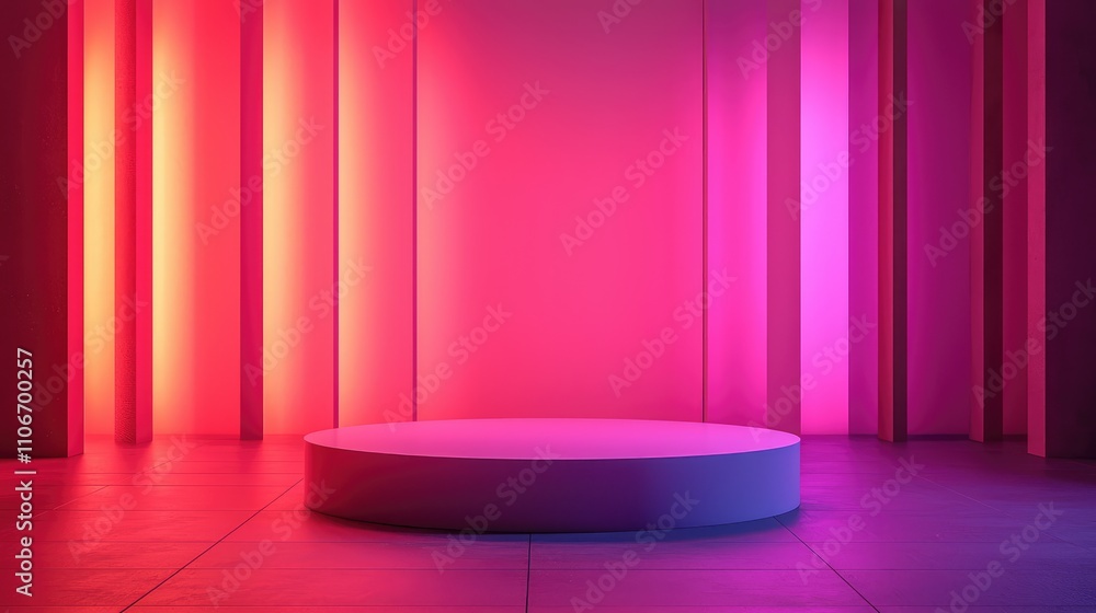 A Round Platform Under Neon Lights in a Pink Room A Round Platform Under Neon Lights in a Pink Room