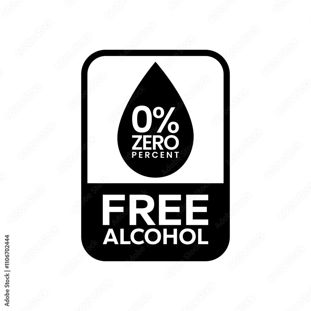 Alcohol free icons. No alcohol logo. Zero percent alcohol symbol. Vector illustration.	