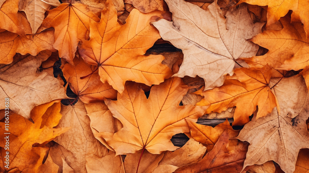 Dry autumn leaves background with wood Dry autumn leaves background with wood