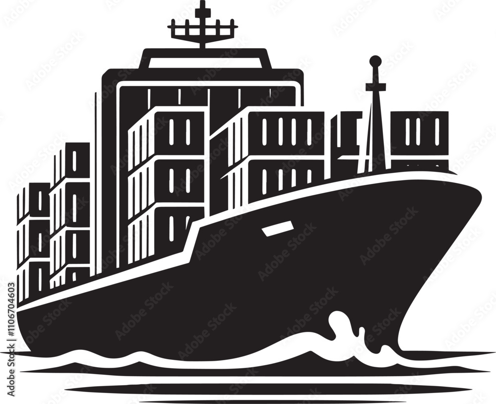 Obraz premium Big container ship silhouette vector illustration isolated on a white background