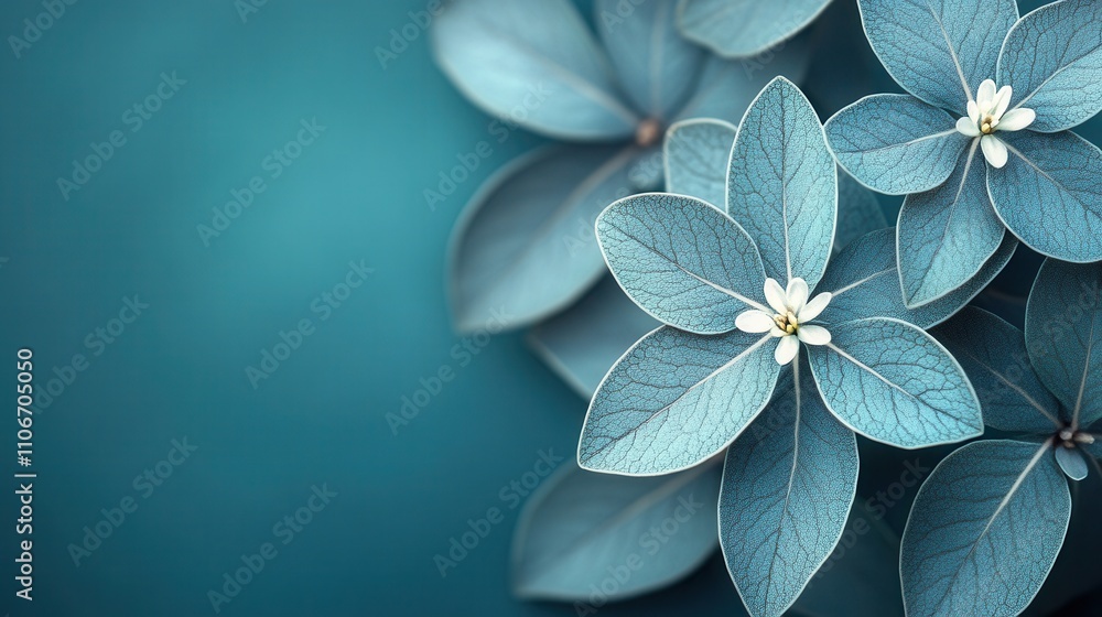 Delicate teal flowers with intricate veined petals on a soft gradient teal background, capturing minimalistic natural elegance, AI-generated Delicate teal flowers with intricate veined petals on a soft gradient teal background, capturing minimalistic natural elegance, AI-generated