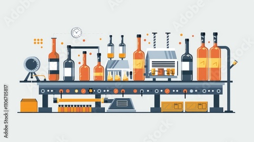 Automated Wine Bottling Line in Modern Factory photo