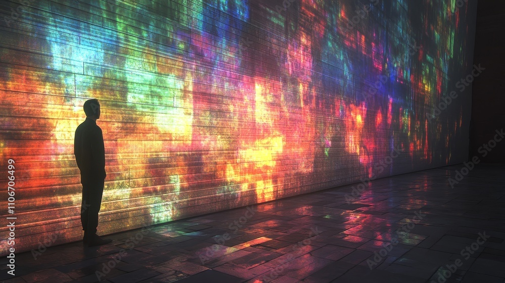 Hologram projected onto a brick wall, creating a vibrant futuristic digital effect. The image blends advanced technology with physical space, showcasing innovation and modern design in a striking way. Hologram projected onto a brick wall, creating a vibrant futuristic digital effect. The image blends advanced technology with physical space, showcasing innovation and modern design in a striking way.