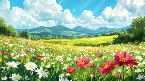 Illustration of a flower meadow in spring