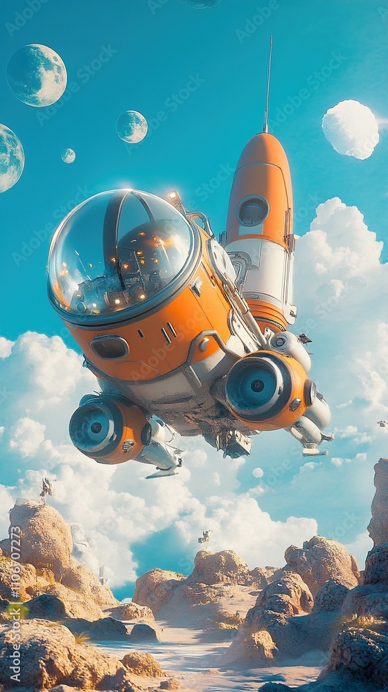 Retro Spaceship Landing on Alien Planet: A Sci-Fi Adventure Retro Spaceship Landing on Alien Planet: A Sci-Fi Adventure