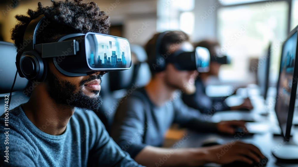 Marketers using VR to simulate customer journeys during a creative session Marketers using VR to simulate customer journeys during a creative session