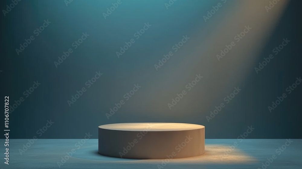A Cylindrical Platform Illuminated by a Spotlight on a Blue Background A Cylindrical Platform Illuminated by a Spotlight on a Blue Background