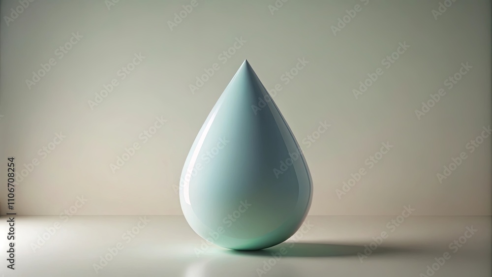 A single, light-blue, teardrop-shaped object rests on a pristine white surface against a muted background. A single, light-blue, teardrop-shaped object rests on a pristine white surface against a muted background.