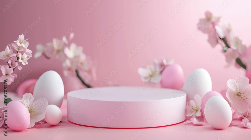 Pink and White Easter Eggs with Flowers and a Round Pedestal Pink and White Easter Eggs with Flowers and a Round Pedestal