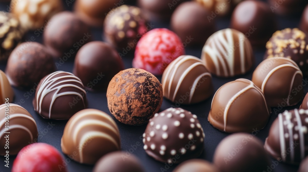 A Close-Up View of Assorted Chocolate Truffles on a Black Surface A Close-Up View of Assorted Chocolate Truffles on a Black Surface