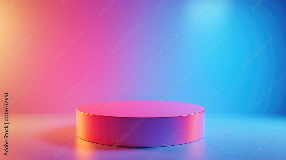 A Circular Platform Under Pink and Blue Gradient Lighting A Circular Platform Under Pink and Blue Gradient Lighting