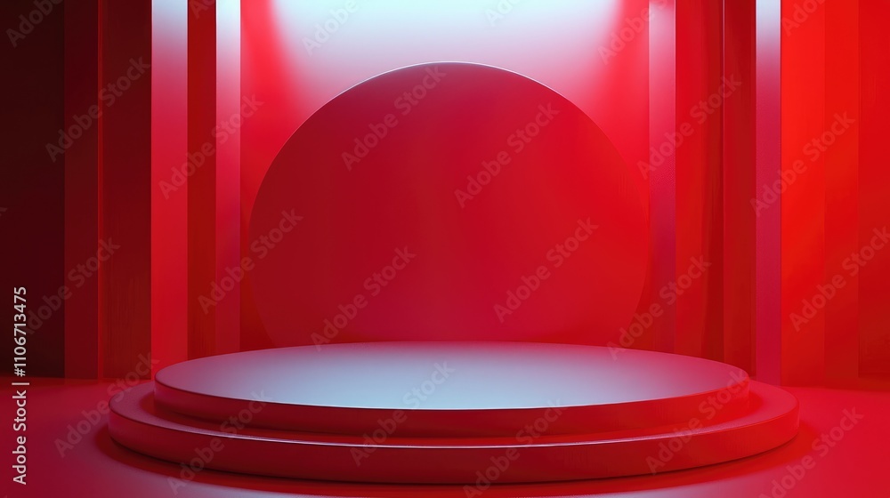 Red Minimalist Podium with Circular Platform Red Minimalist Podium with Circular Platform