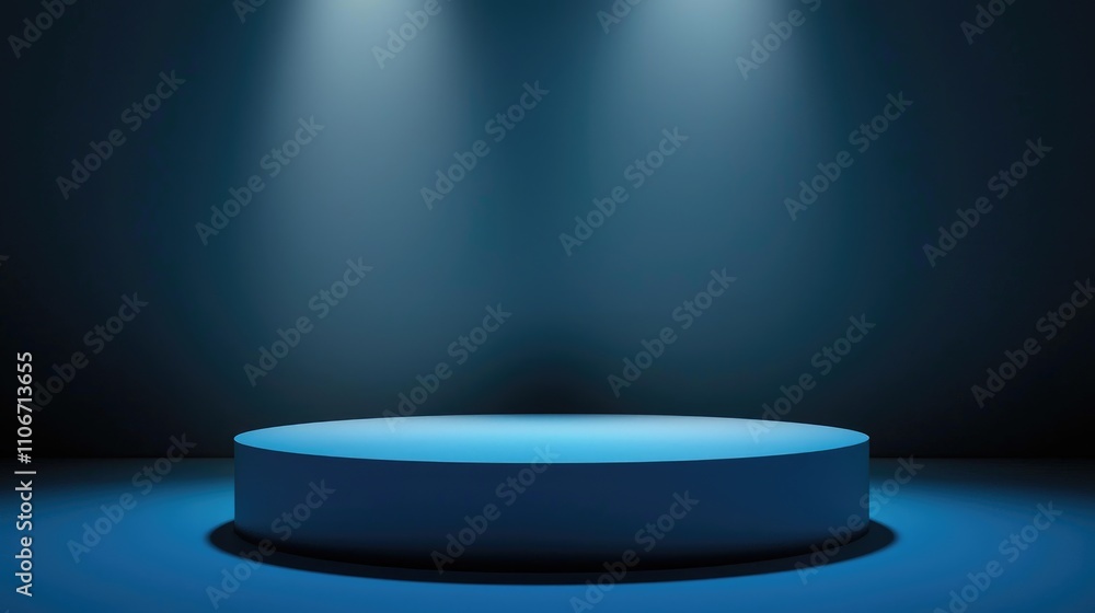 Blue Cylindrical Platform Under Spotlight Illumination Blue Cylindrical Platform Under Spotlight Illumination