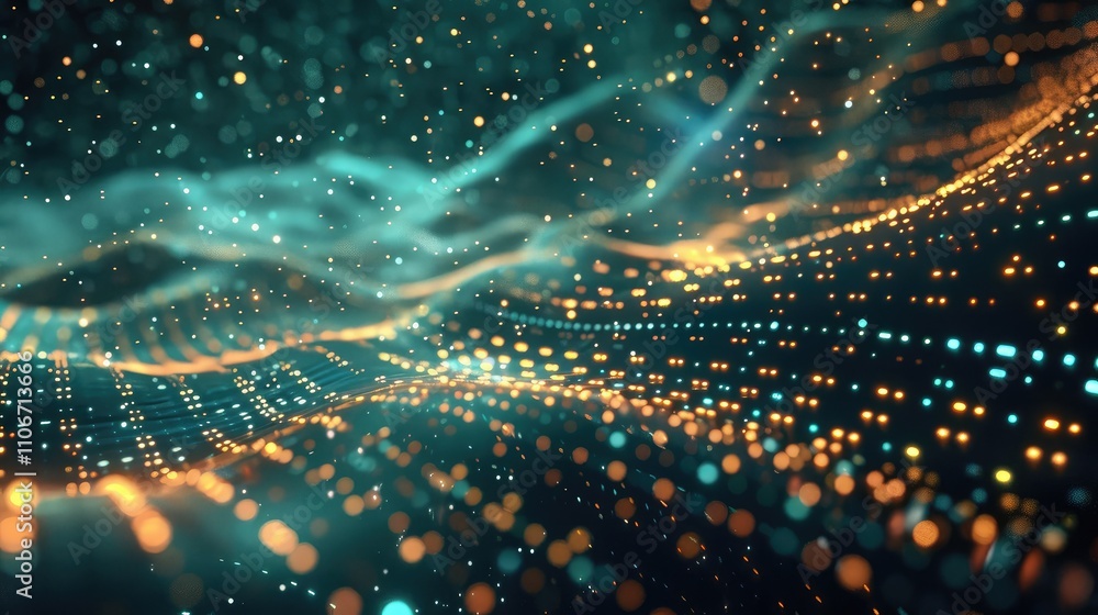 Abstract Digital Matrix with Glowing Particles and Waves Abstract Digital Matrix with Glowing Particles and Waves