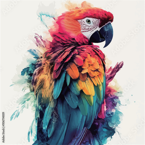 Beautiful colorful macaw parrot bird on watercolor background..eps