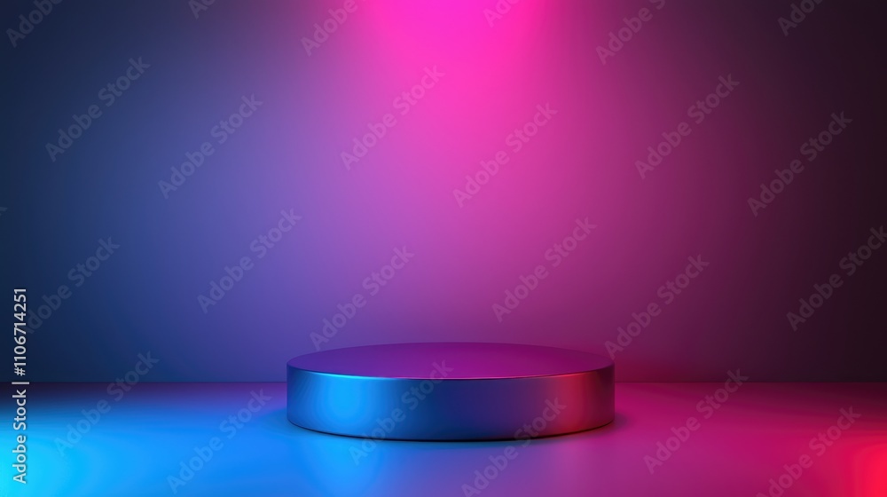 Metallic Cylinder Platform Illuminated by Pink and Blue Gradient Lighting Metallic Cylinder Platform Illuminated by Pink and Blue Gradient Lighting